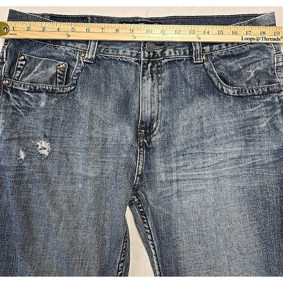 Baileys Pt Black Mens Boot Cut Jeans 38 X 30 Whiskered Embroidered Distressed - Picture 12 of 12